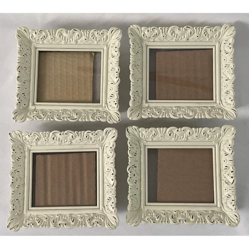 Vintage Style Cottagecore Small Picture Frames Lot Of 4 Antique White 4
